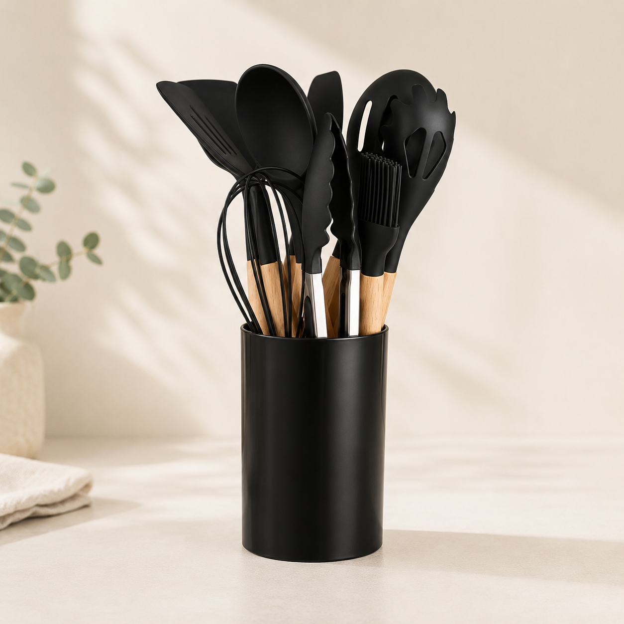 Set de Utensilios de Cocina de Silicona – 12 Piezas con Soporte